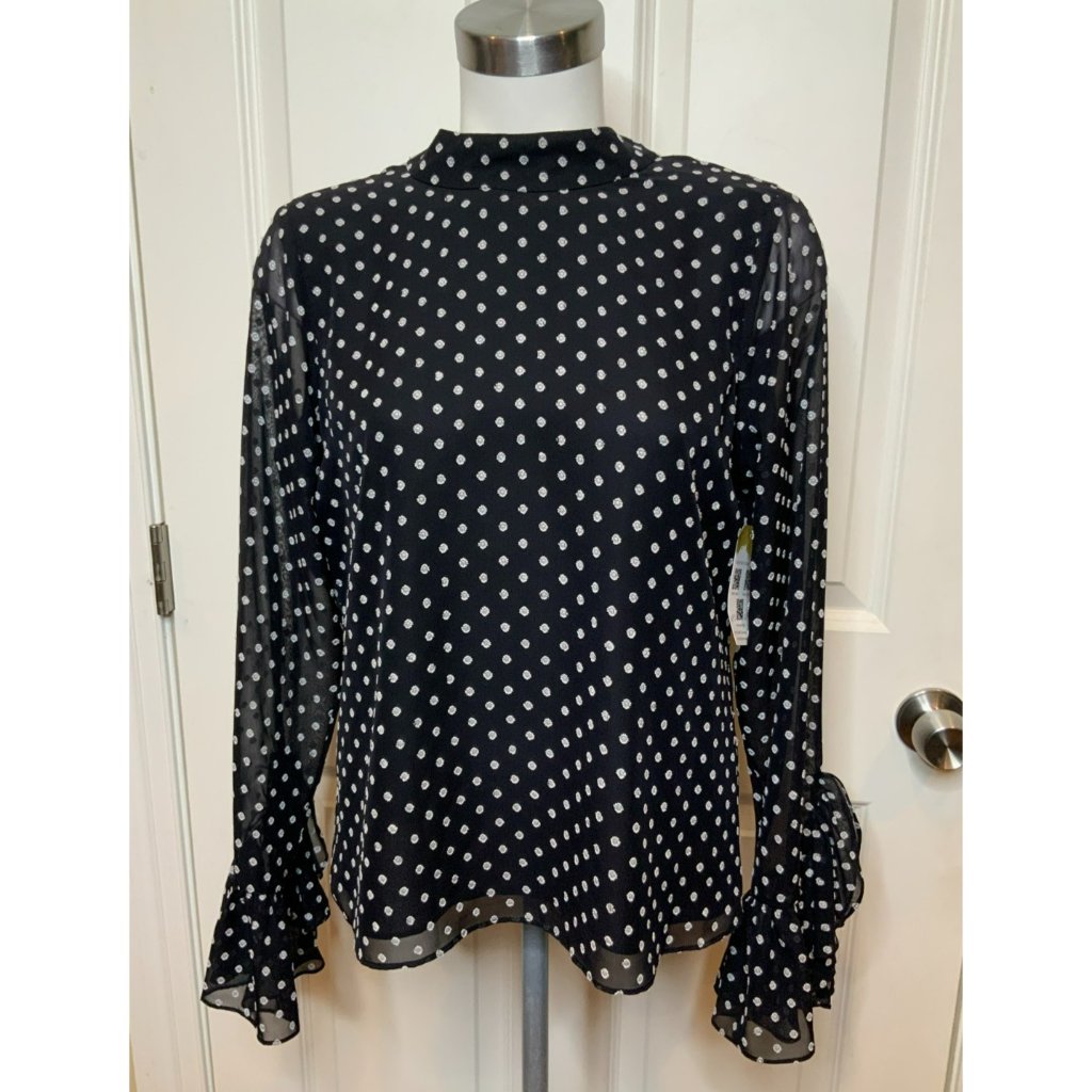 Alexis Felisa Black & Gray Floral Long Sleeve Blouse W/ Tie, Size M, Nwt! $368